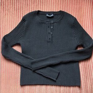 Brandy Melville Black Ribbed Long Sleeve Top